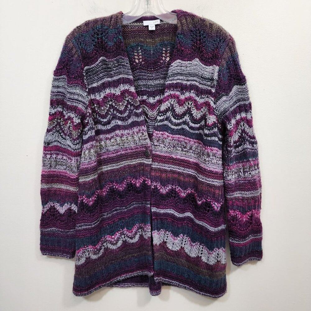 J. Jill colorful open knit one button front‎ cardigan sweater woman's size small